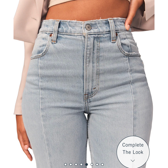 Abercrombie Curve Love 90s Straight Ultra High Rise Light Wash Front Slit 27 - Picture 4 of 12